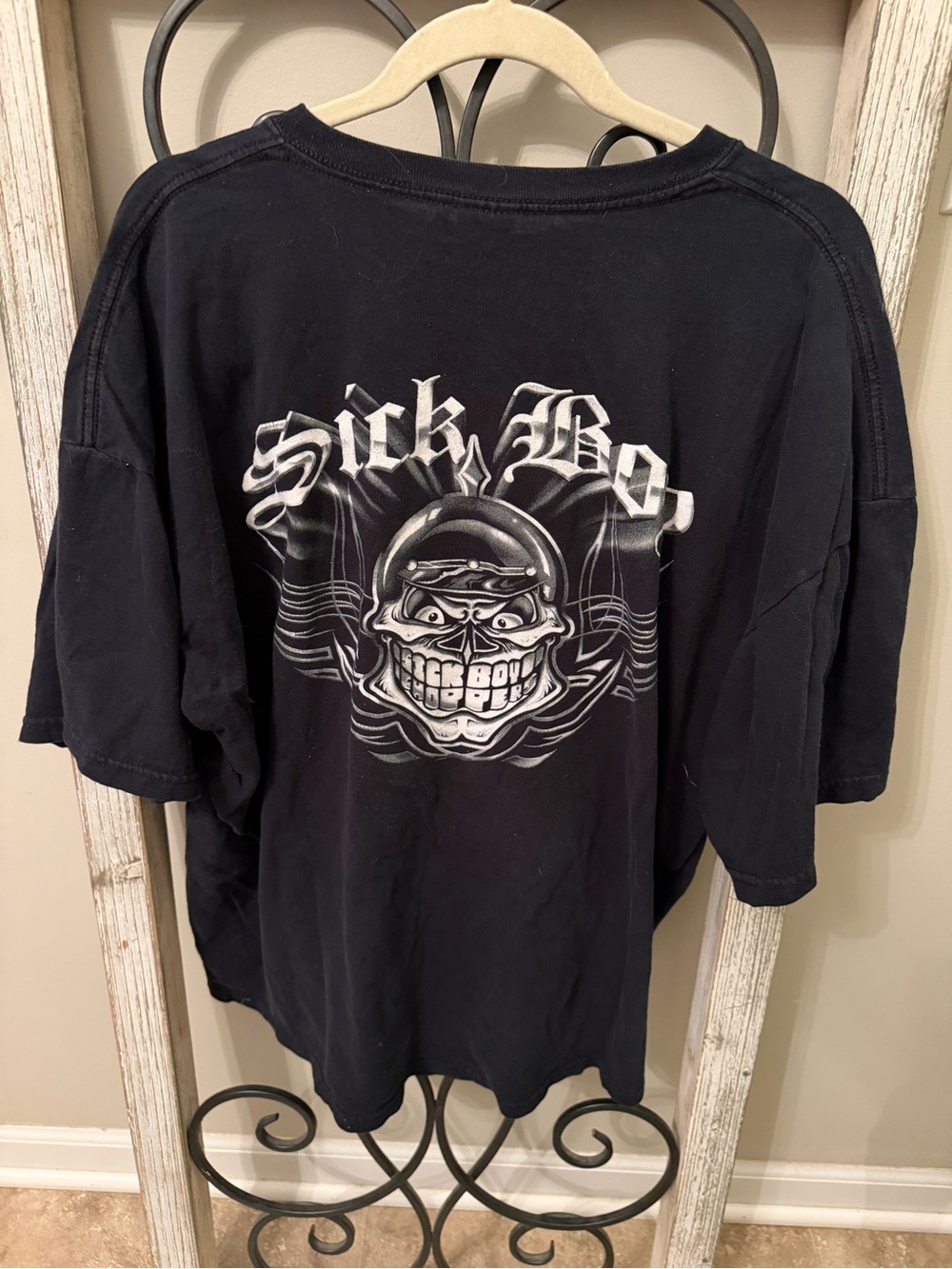 Sick Boy Motorcycles Y2K Skull Biker T Shirt Black 2XL Gildan Heavy Cotton